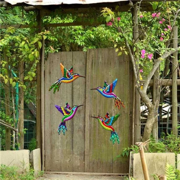 4 Pack Metal Hummingbird Wall Art Decor Metal Colorful Birds 3D Hanging Decor - Picture 7 of 8